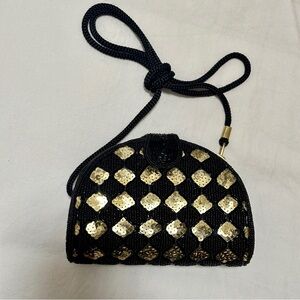 Inge Christopher Black Gold Beaded Sequin Shoulder/Crossbody Bag